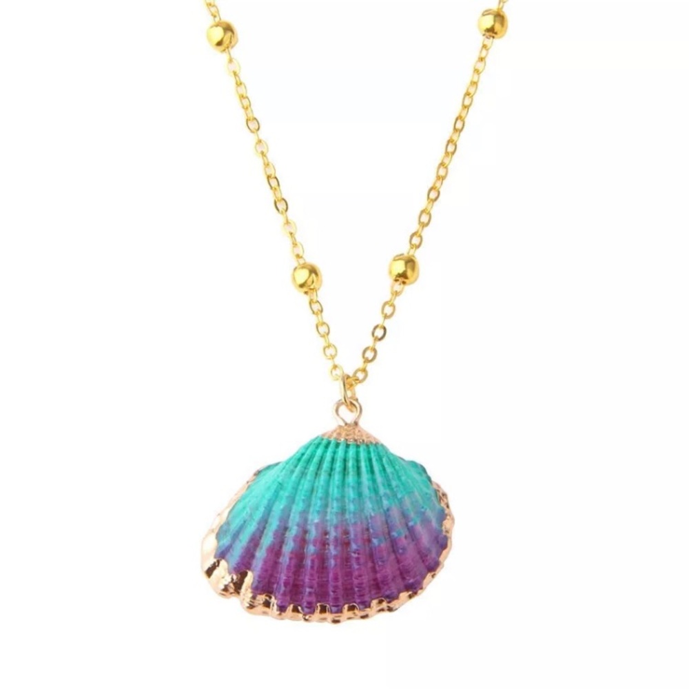 Bohemian Blue and Purple Seashell Conch Necklace